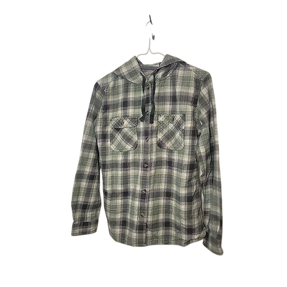Carhartt women's green plaid hooded button-down LL shirt M (8-10)